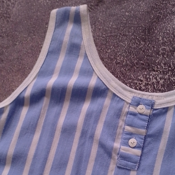 Vintage 90s Blue and White Striped Sleeveless Dress SHIRLEY K - Picture 8 of 8